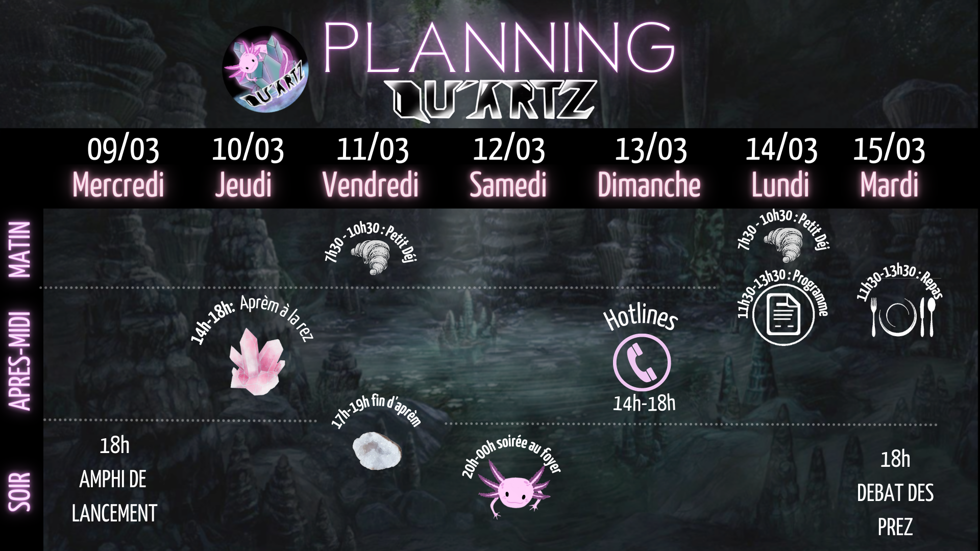 Planning de notre semaine de campagne